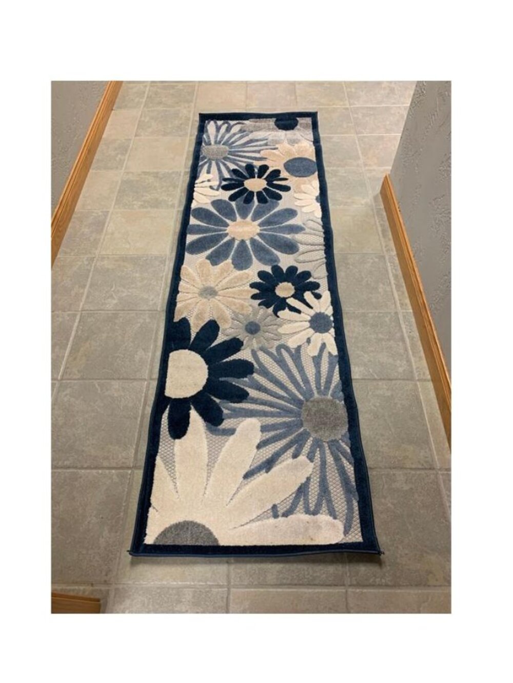 Nourison Daisy Bouquet Indoor/Outdoor Runner Rug 2'2" x 7'6" Blue Grey